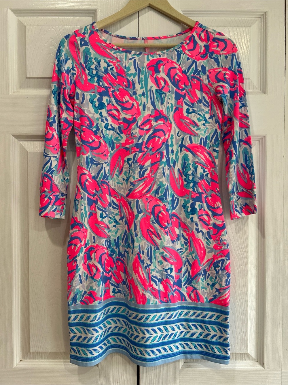 Lilly Pulitzer Marlowe Long Sleeve Dress lobster Print Size XXS Bright Summer